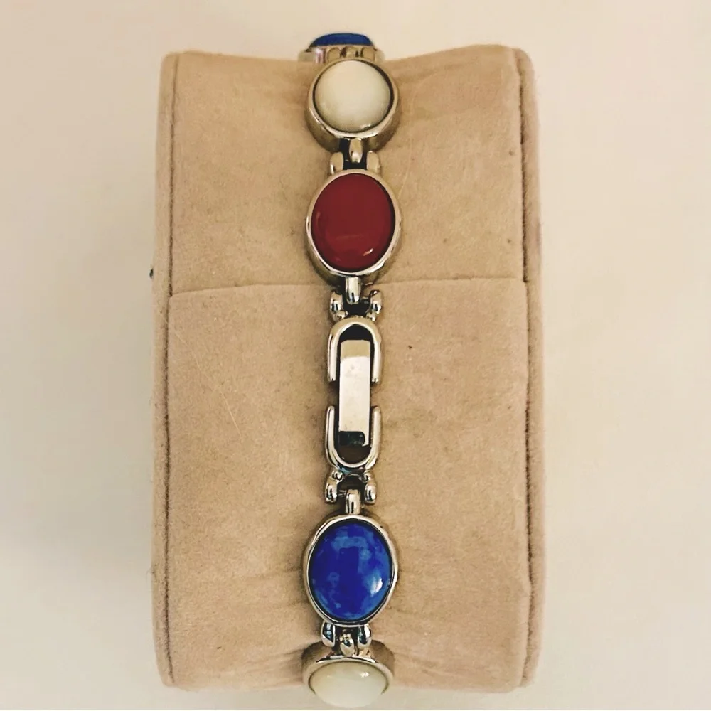 Women's N Moore Silver-toned Watch w/Lapis Lazuli, Mother of Pearl and Car…